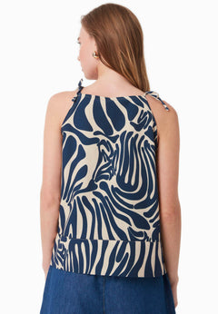 Patterned Viscose Blend Top Abstract Blue