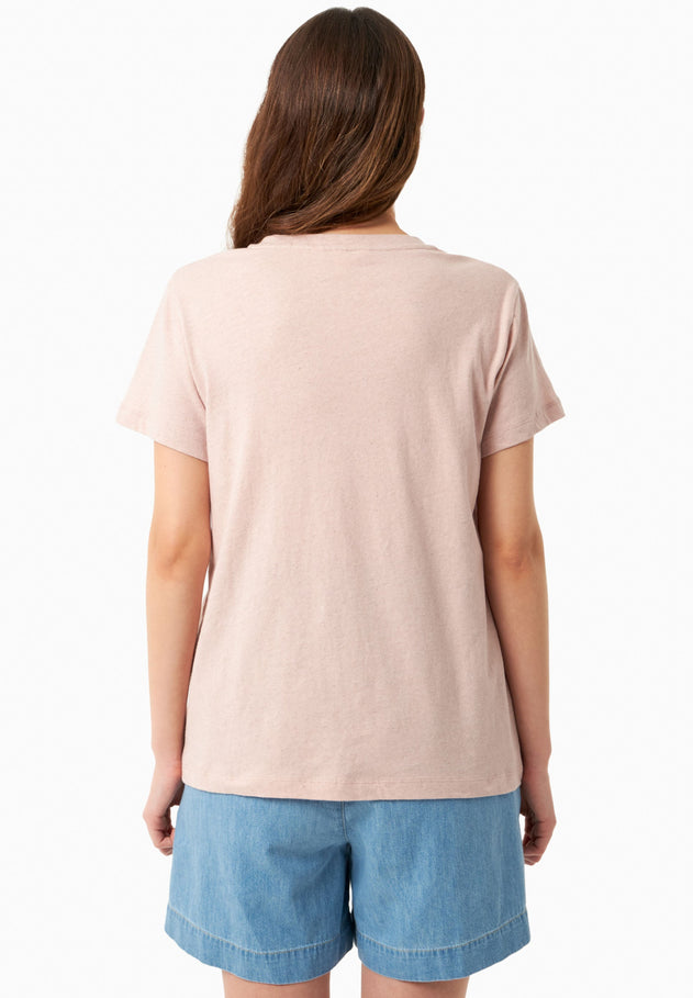 Linen Blend V-Neck T-Shirt Pastel Pink