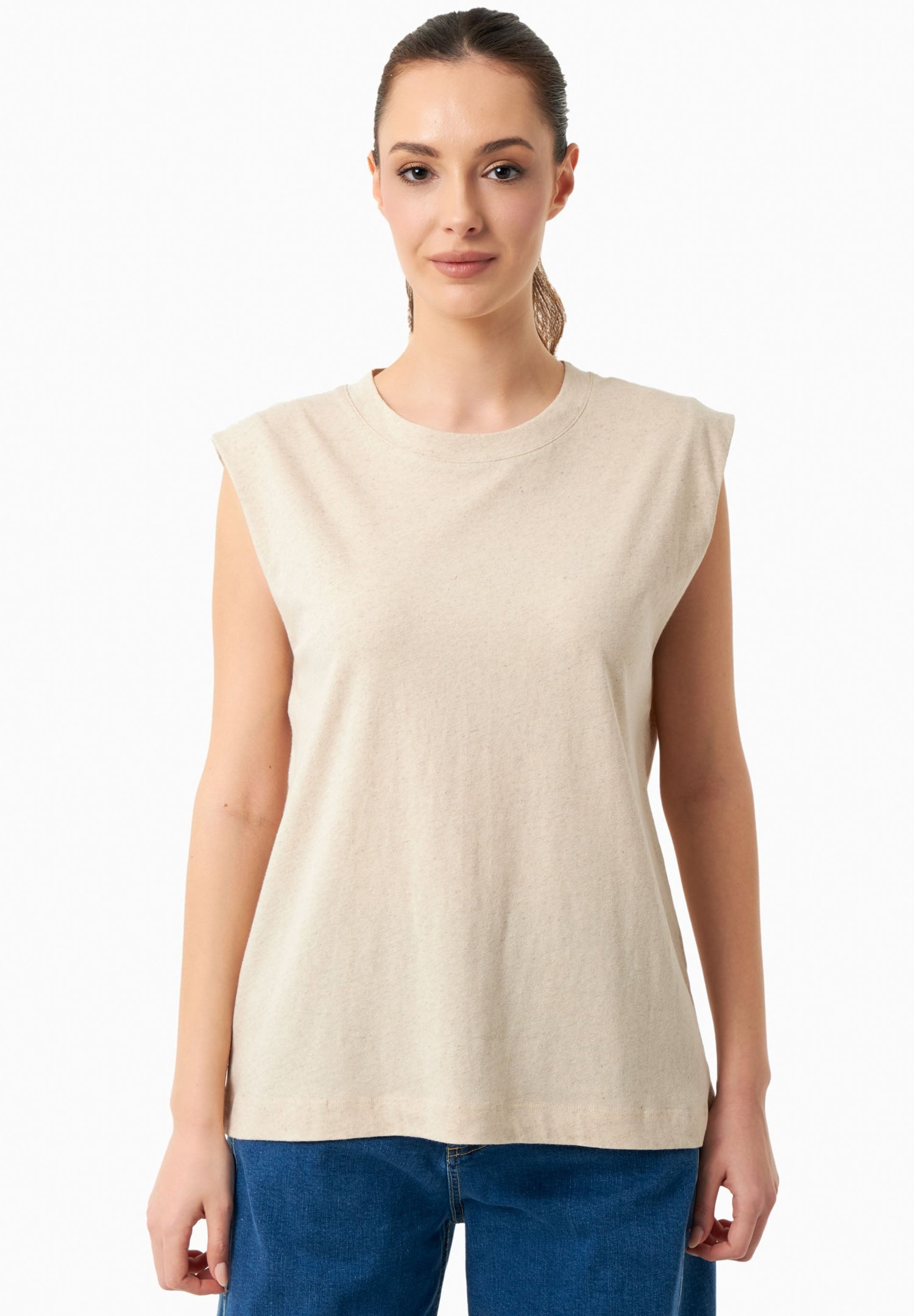 Linen Blend Sleeveless Tee Natural