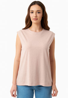 Linen Blend Sleeveless Tee Pastel Pink