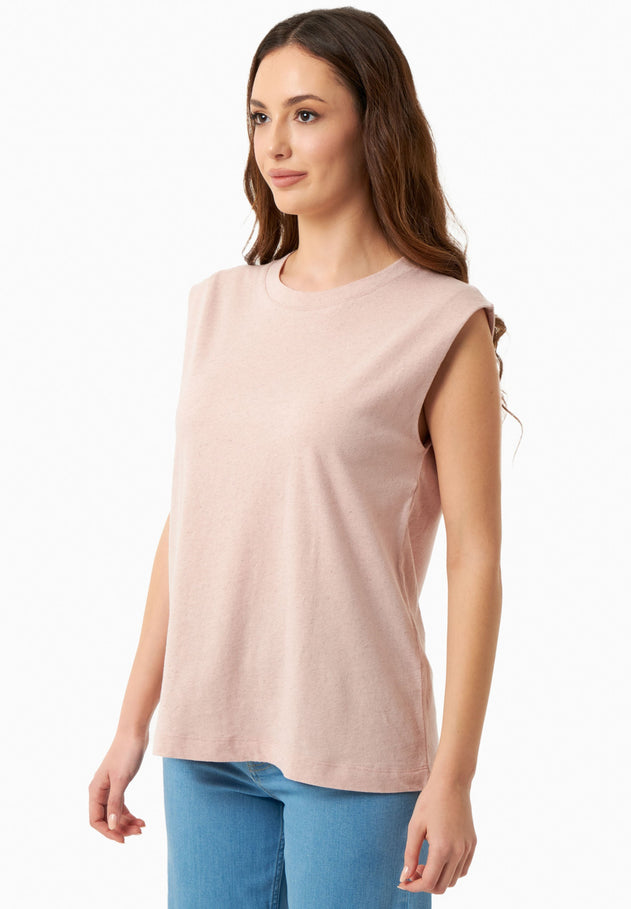 Linen Blend Sleeveless Tee Pastel Pink