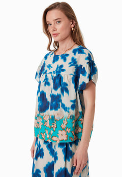 Organic Cotton Voile Blouse Blurry Flowers
