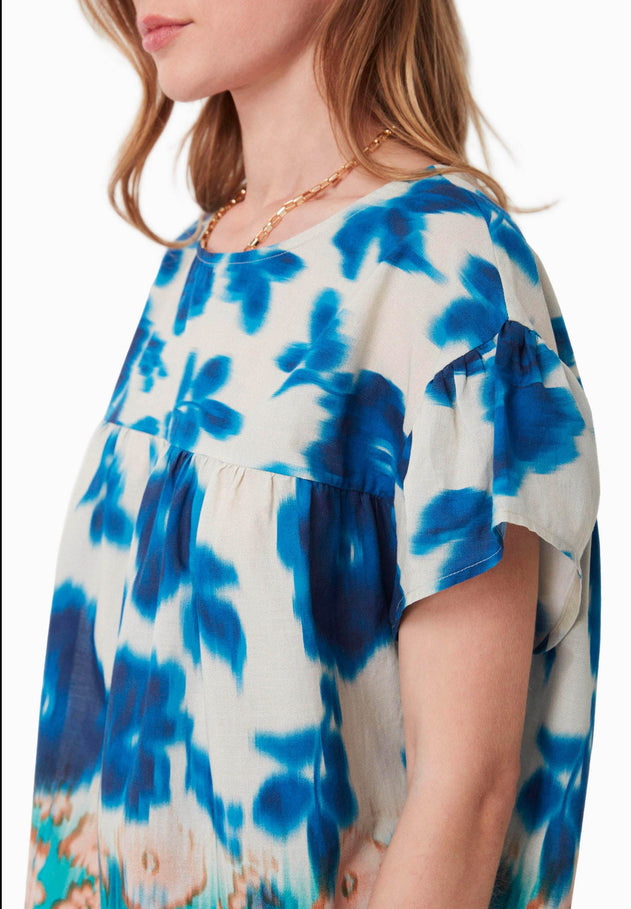 Organic Cotton Voile Blouse Blurry Flowers