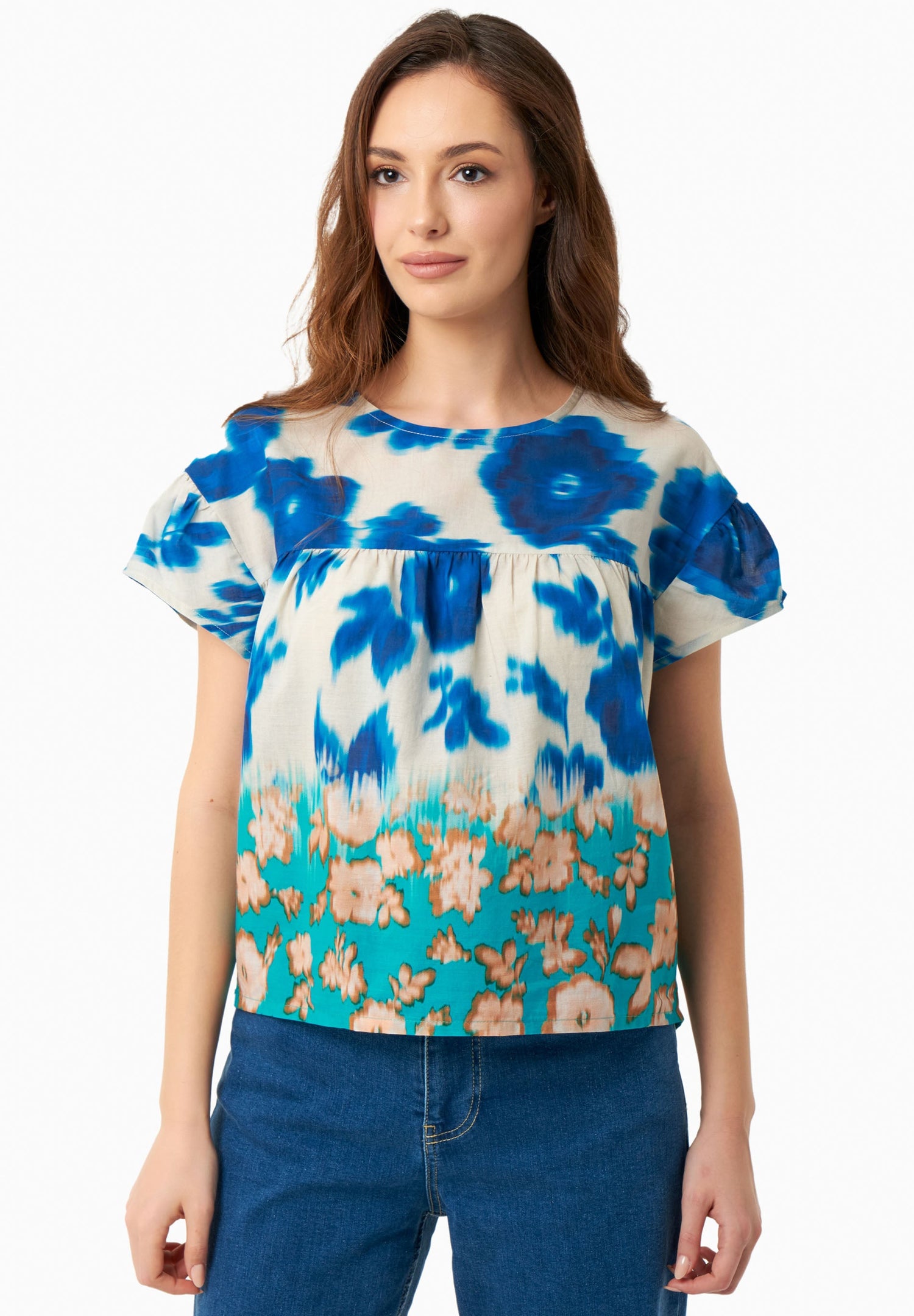 Organic Cotton Voile Blouse Blurry Flowers