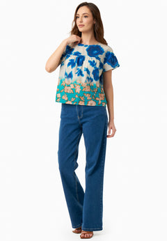 Organic Cotton Voile Blouse Blurry Flowers