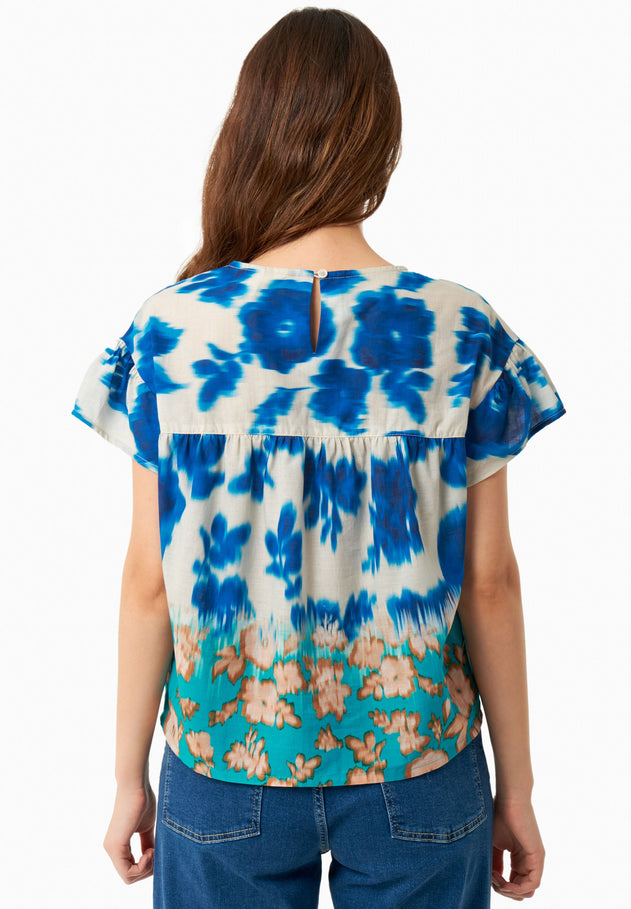 Organic Cotton Voile Blouse Blurry Flowers
