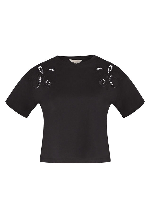Laser-Cut Embroidery T-Shirt Black