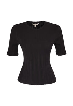 Jacquard Rib Short Sleeved Top Black
