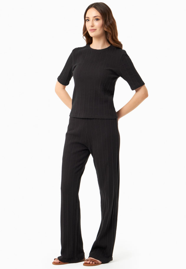 Jacquard Rib Short Sleeved Top Black