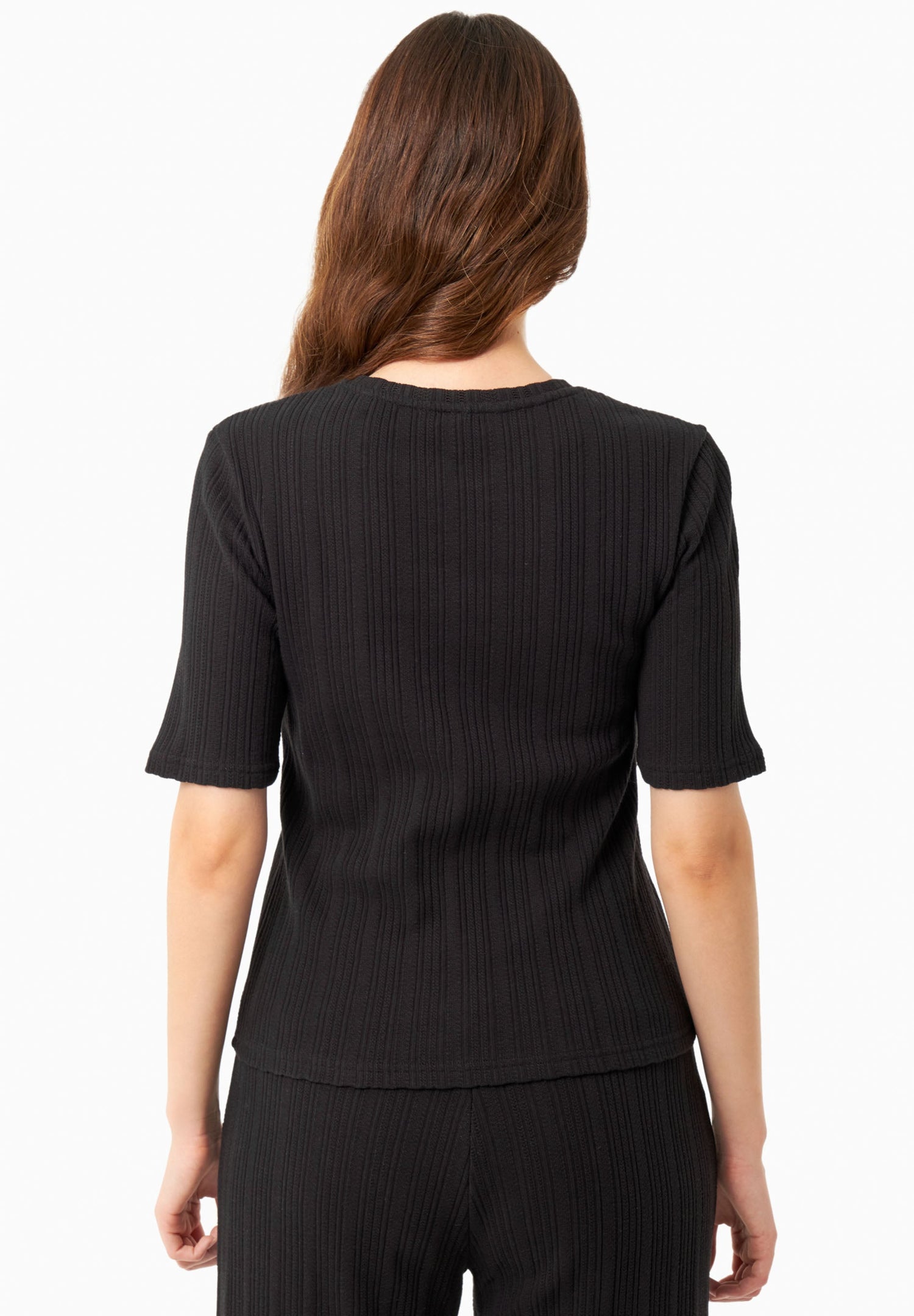 Jacquard Rib Short Sleeved Top Black
