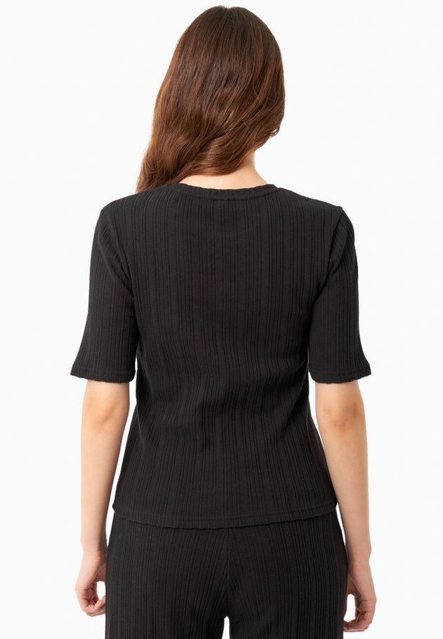 Jacquard Rib Short Sleeved Top Black
