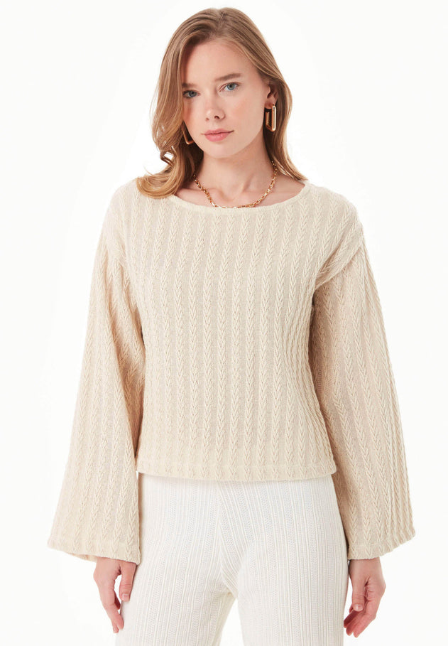 Fantasy Cotton Knit Long Sleeve Natural