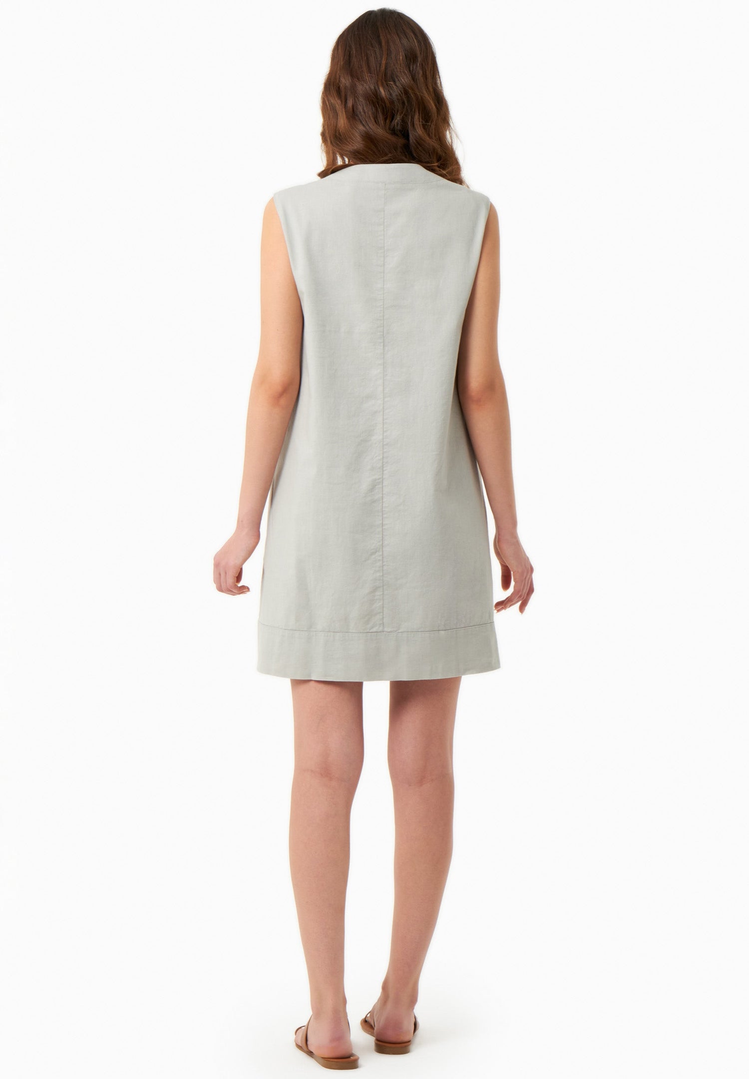 Sleeveless Linen Blend Mini Dress Green Moss