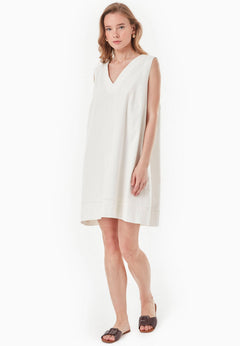 Sleeveless Linen Blend Mini Dress Off White