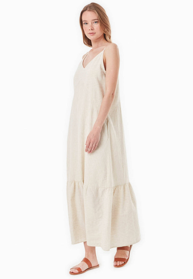 Raidallinen Pitkä V-Neck Kesämekko Luonnonvärinen / Luonnonvalkoinen