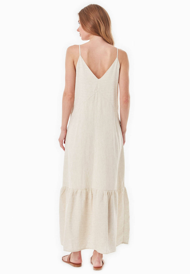 Striped Long V-Neck Summer Dress Natural/Off White
