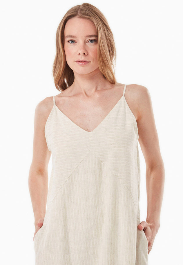 Striped Long V-Neck Summer Dress Natural/Off White