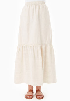 Striped Long Tiered Skirt Natural/Off White