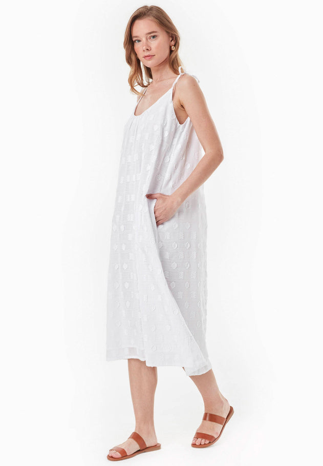 Organic Cotton Jacquard Dress White