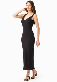 Jacquard Rib V-Neck Dress Black