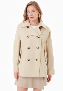 Women's Short Organic Cotton Trench Coat Stone