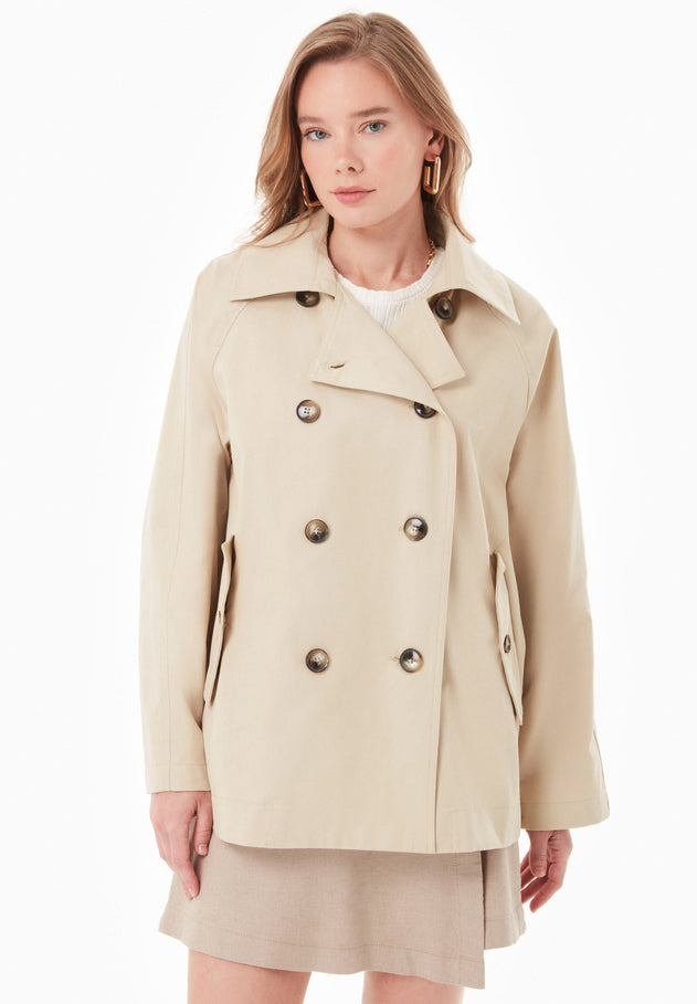 Women's Short Organic Cotton Trench Coat Stone