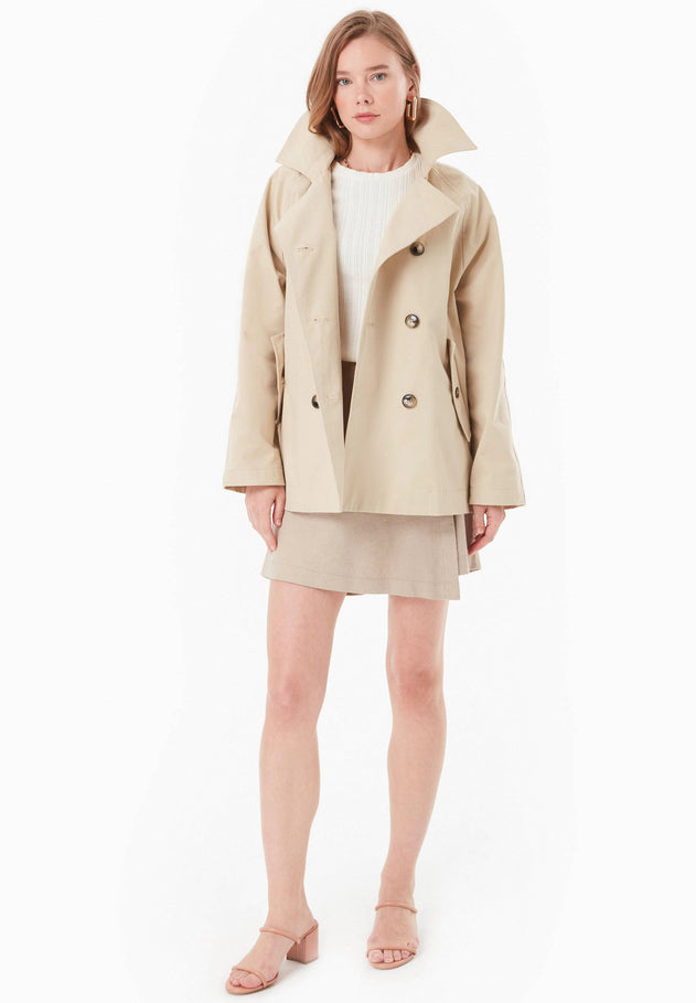 Women's Short Organic Cotton Trench Coat Stone