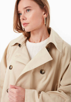 Women's Short Organic Cotton Trench Coat Stone