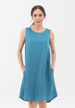 Loose Fit Round Neck Lyocell Dress Ocean
