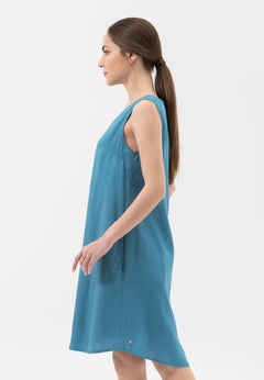Loose Fit Round Neck Lyocell Dress Ocean