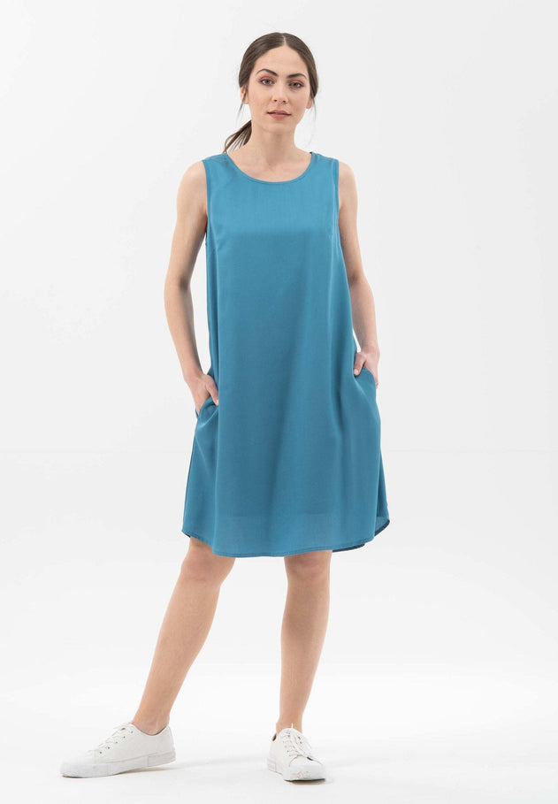 Loose Fit Round Neck Lyocell Dress Ocean
