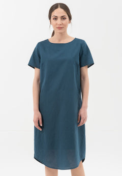 Linen Blend Boat Neck Dress Navy