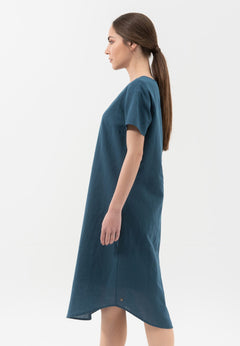 Linen Blend Boat Neck Dress Navy