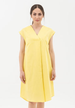 Linen Blend Short Sleeve V-Neck Dress Lemonade