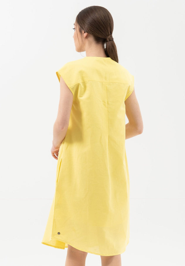Linen Blend Short Sleeve V-Neck Dress Lemonade