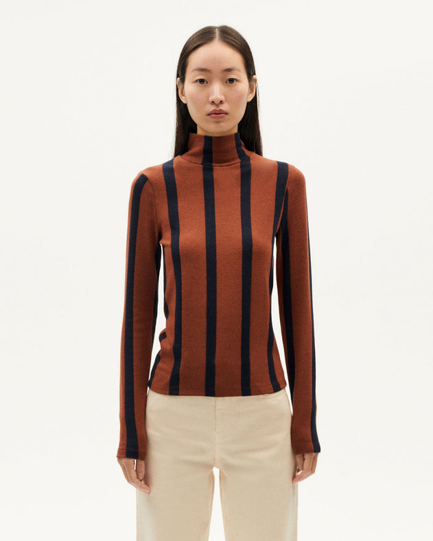 Ellen Wool Top Navy Stripes Brown