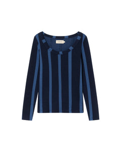 Casilda Wool Top Black/Navy Stripes