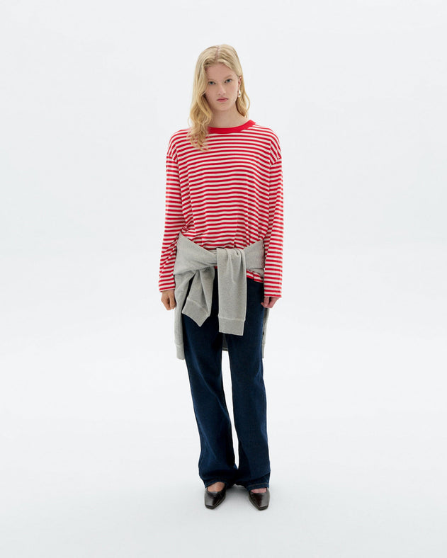 Emily R Long Sleeve Striped T-Shirt Red/White