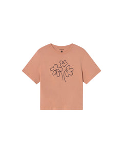 Lucia T-Shirt Hand Embroidered Flower Pink
