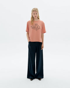 Lucia T-Shirt Hand Embroidered Flower Pink