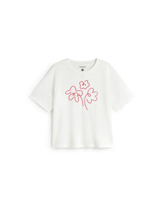 Lucia Hand Embroidered Flower T-Shirt White