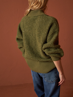 Zipped Knitted Cardigan Military Green