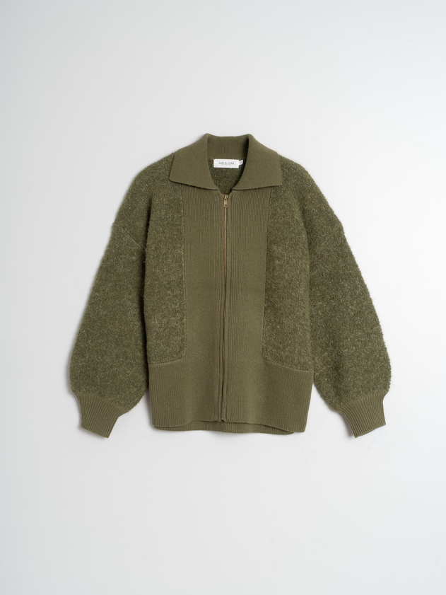 Zipped Knitted Cardigan Military Green