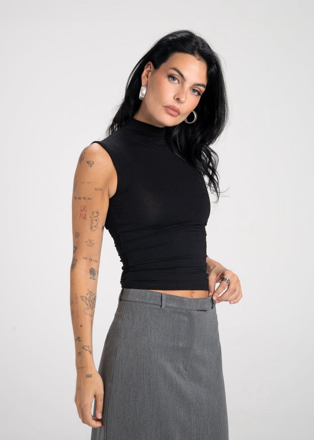 Petra Fitted High-Neck Top Black