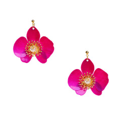Small Butterfly Orchid Stud Earrings Red