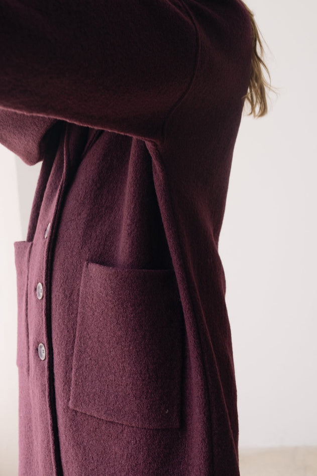 100% RWS Merino Wool Long Coat in Purple