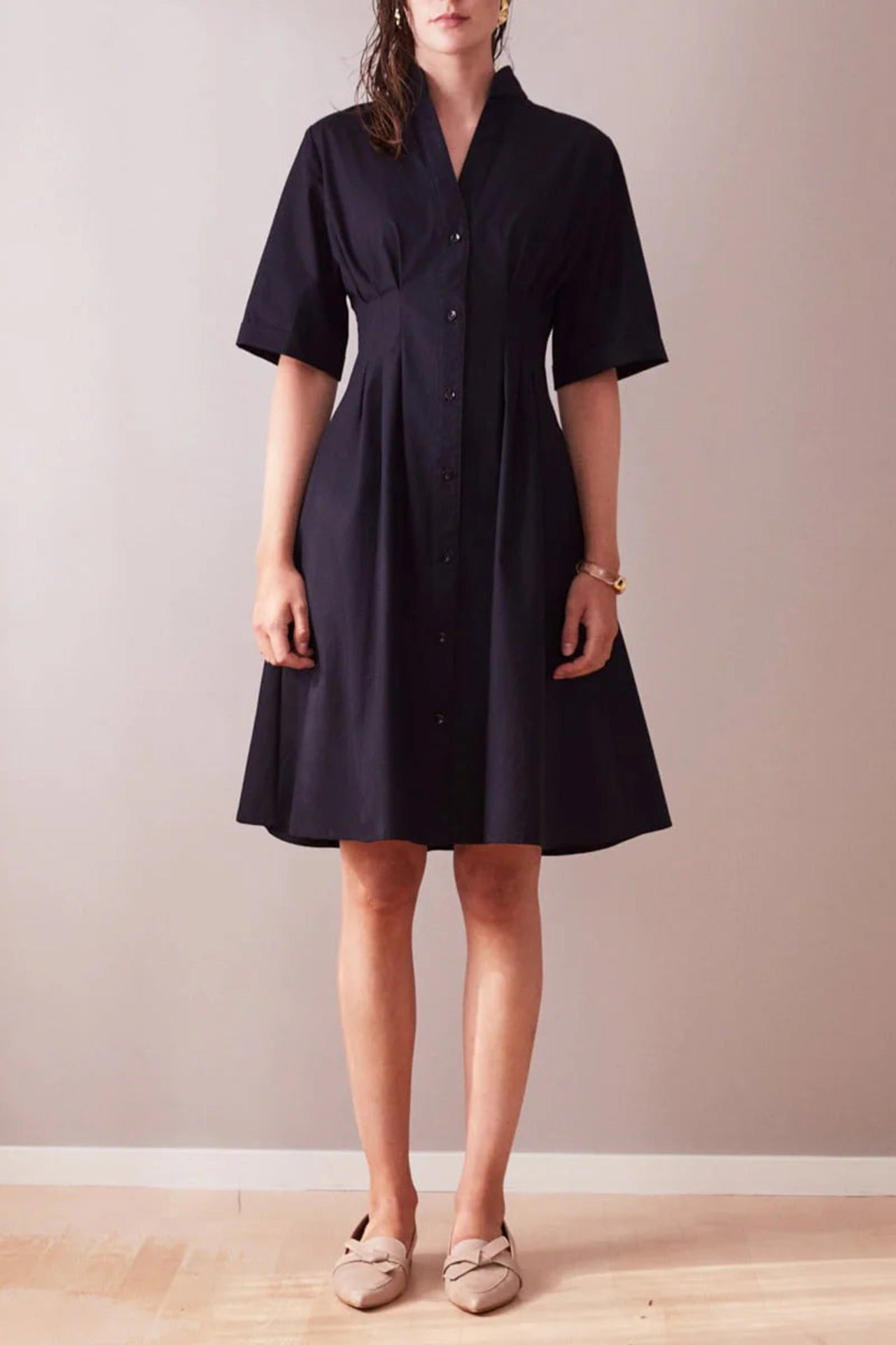Asa Shirt Dress Black Knee Length - Studio Heijne