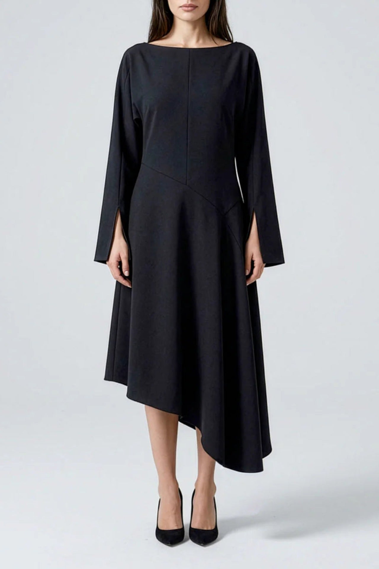 Asymmetric Drape Dress Black - Studio Heijne