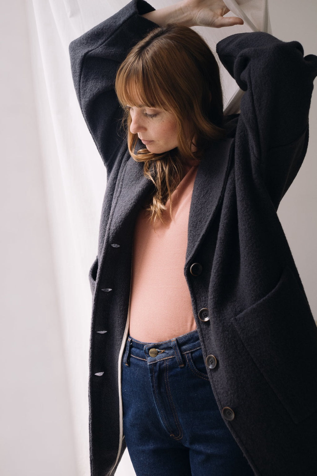 100% RWS Merino Wool Long Coat in Black