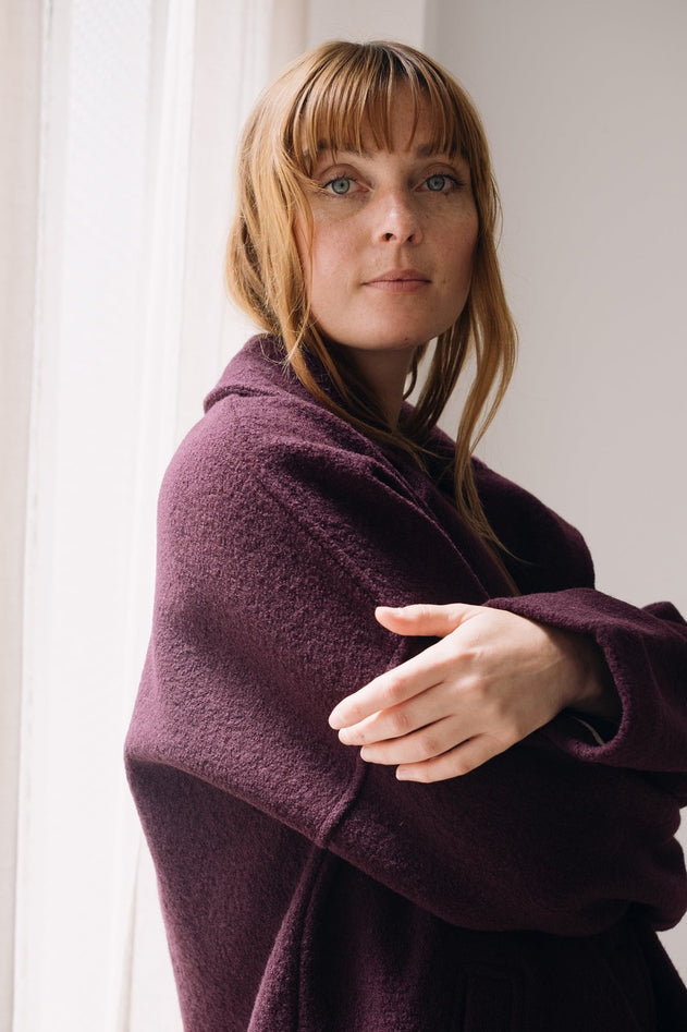 100% Merino Wool Oversized Coat in Purple